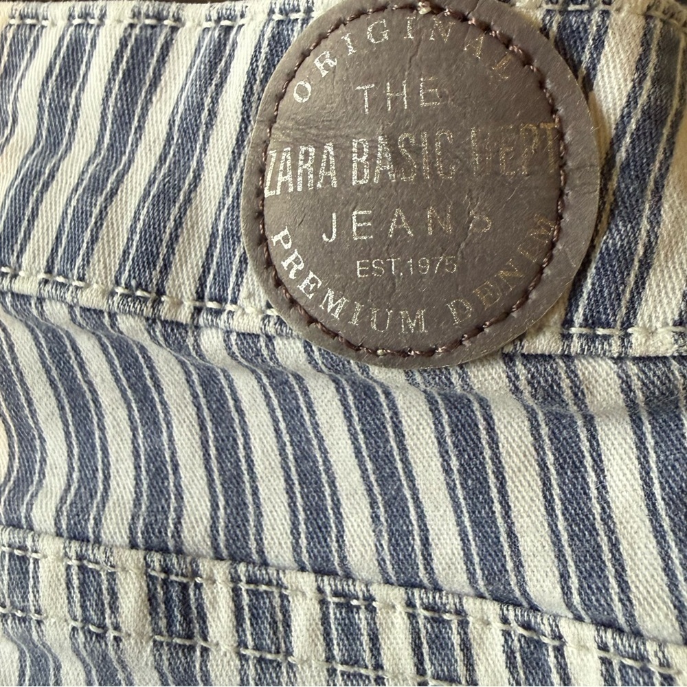 Zara Navy and White Striped Skinny Jeans - Women’s Denim - Picture 7 of 8